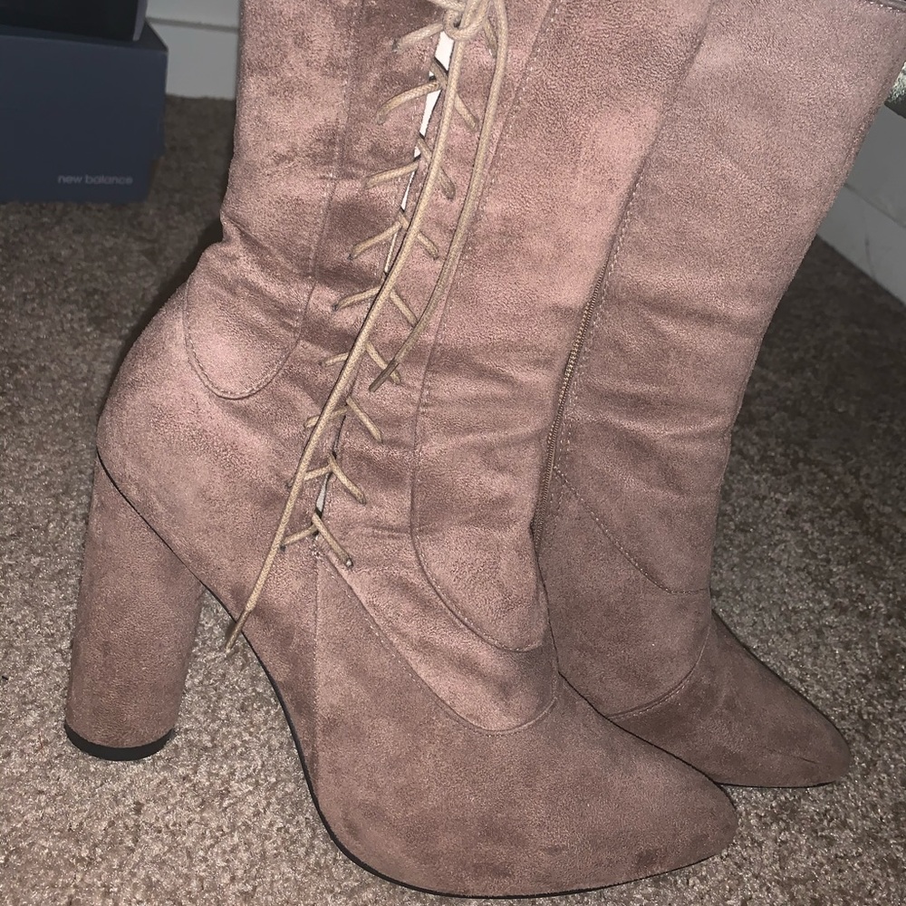 Lace up mid calf boots